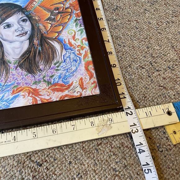 Y2K2008 Fairy Young Lady Bird Fantasy Handpainted ArtPrint Matted Framed Signed - Picture 2 of 6